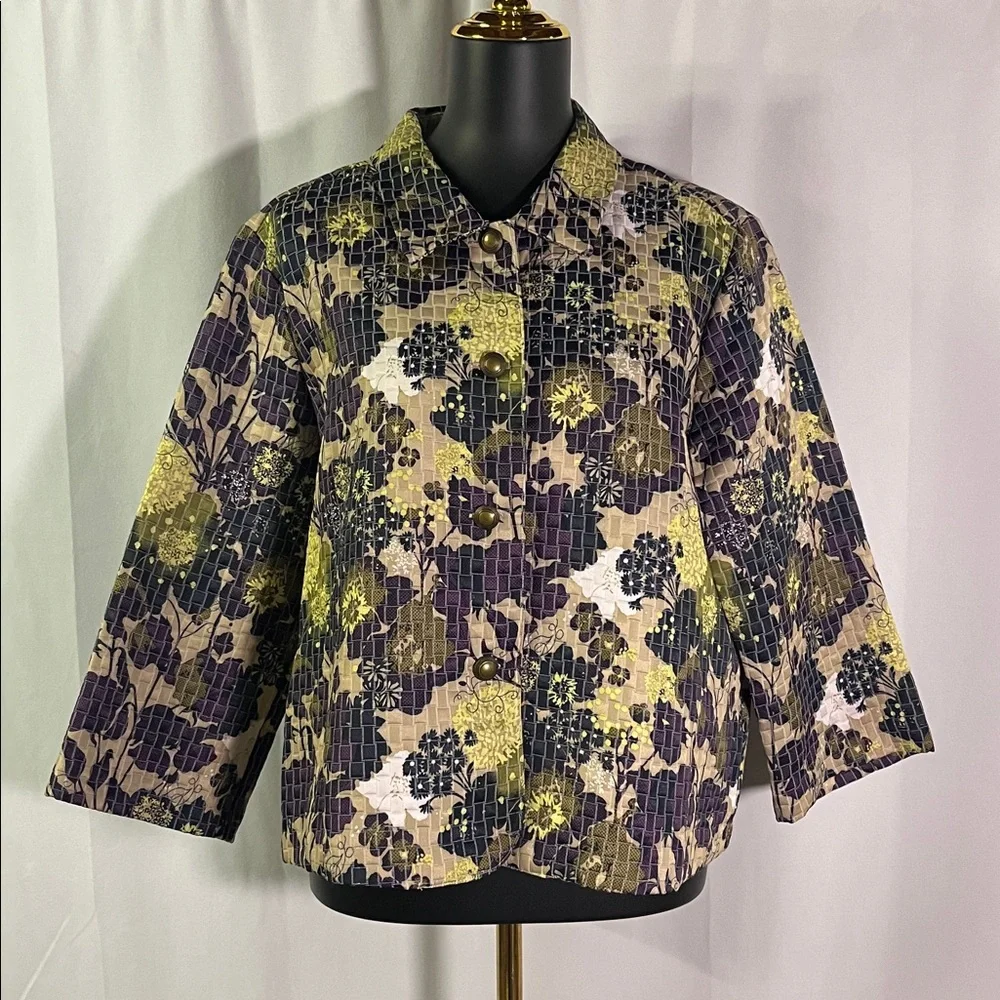 Christopher & Banks Multicolor Floral Print 3/4 Sleeve Button Front Jacket - Picture 1 of 16